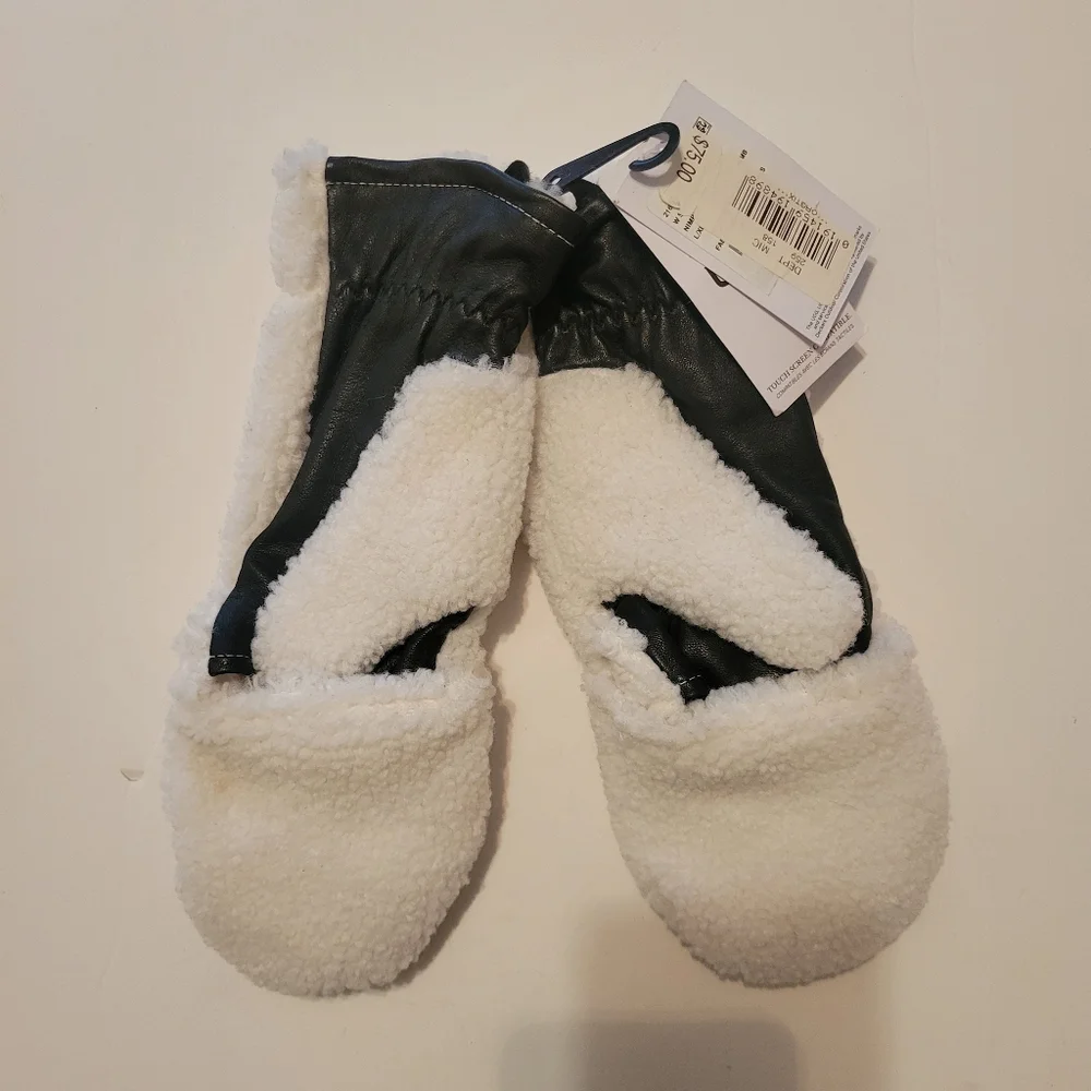 UGG Faux‎ Sherpa/leather Flip Mittens NWT L/XL Rare Skiing Outdoors Cold Weather
